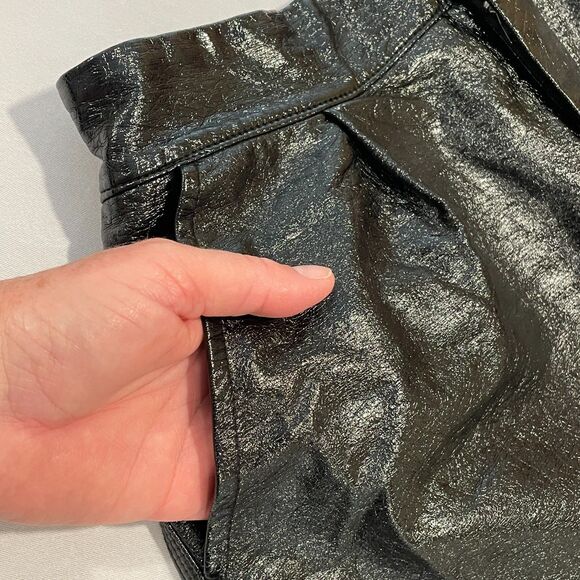 Grey Lab Shorts High Waisted Black Vegan Faux Leather *missing button - Picture 4 of 16